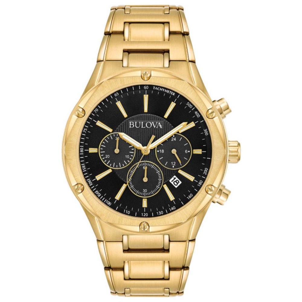 New Bulova Men's Quartz Chronograph Date Indicator Gold-Tone 43mm Watch 97B161